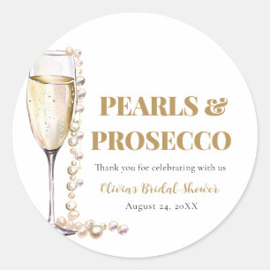 Elegant Gold Pearls and Prosecco Bridal Shower Classic Round Sticker
