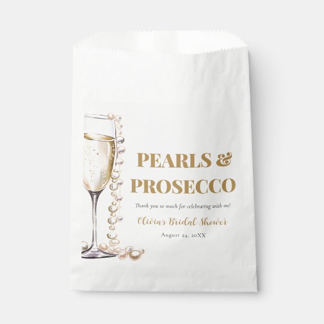 Elegant Gold Pearls and Prosecco Bridal Shower Favour Bags (Front)