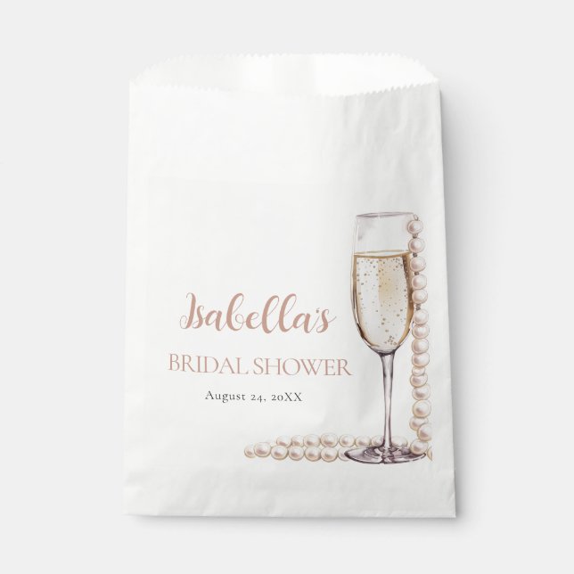 Elegant Gold Pearls and Prosecco Bridal Shower Favour Bags (Front)