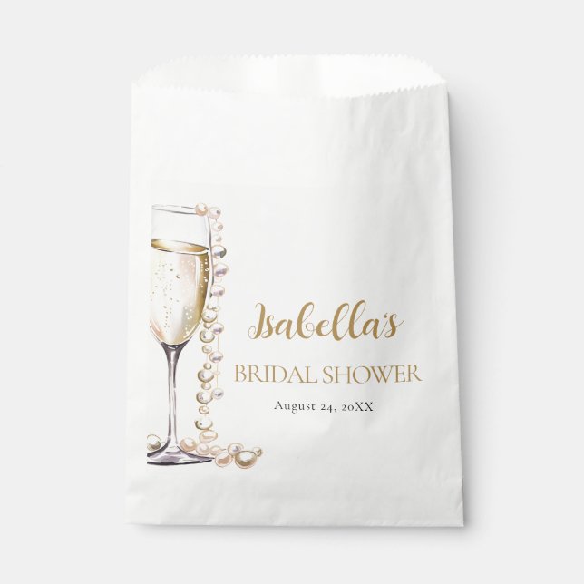 Elegant Gold Pearls and Prosecco Bridal Shower Favour Bags (Front)