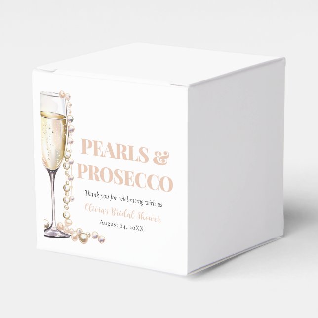 Elegant Gold Pearls and Prosecco Bridal Shower Favour Box (Front Side)