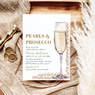 Elegant Gold Pearls and Prosecco Bridal Shower Invitation