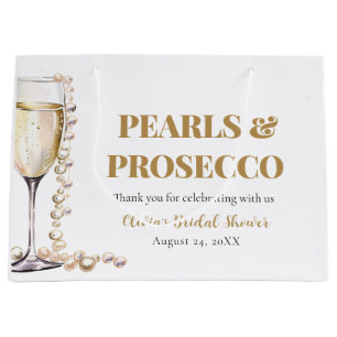 Elegant Gold Pearls and Prosecco Bridal Shower Large Gift Bag