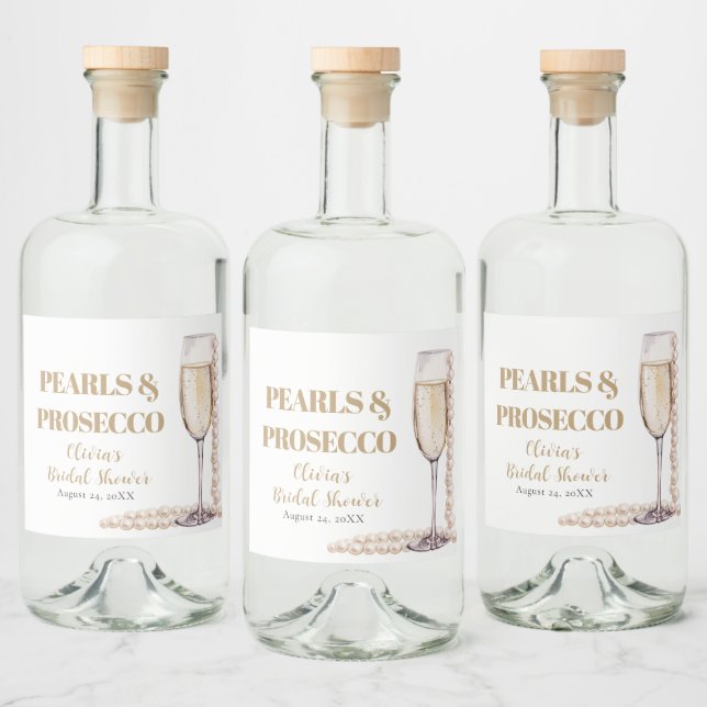 Elegant Gold Pearls and Prosecco Bridal Shower Liquor Bottle Label (Bottles)