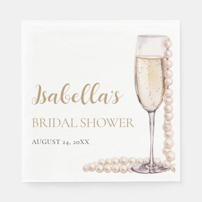 Elegant Gold Pearls and Prosecco Bridal Shower Napkin (Front)