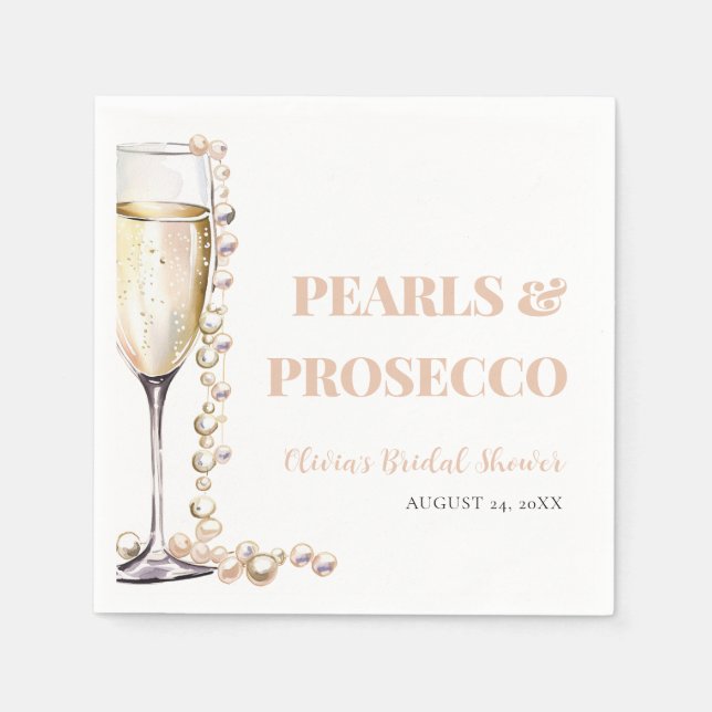 Elegant Gold Pearls and Prosecco Bridal Shower Napkin (Front)