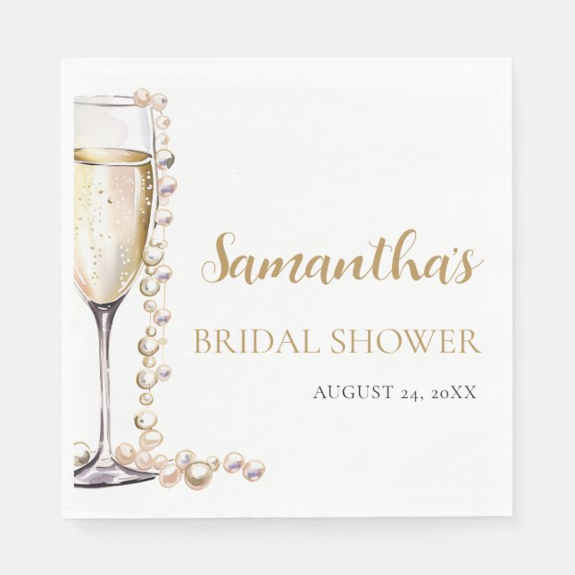 Elegant Gold Pearls and Prosecco Bridal Shower Napkin (Front)