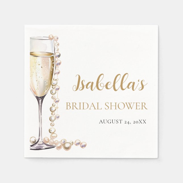 Elegant Gold Pearls and Prosecco Bridal Shower Napkin (Front)