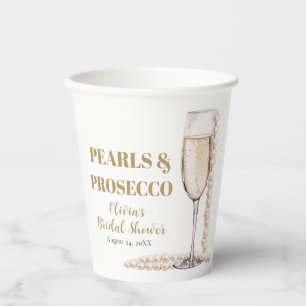 Elegant Gold Pearls and Prosecco Bridal Shower Paper Cups