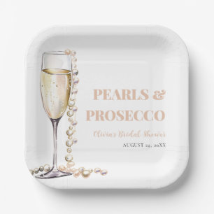 Elegant Gold Pearls and Prosecco Bridal Shower Paper Plate