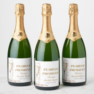 Elegant Gold Pearls and Prosecco Bridal Shower Sparkling Wine Label