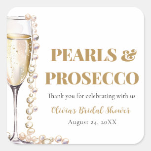 Elegant Gold Pearls and Prosecco Bridal Shower Square Sticker