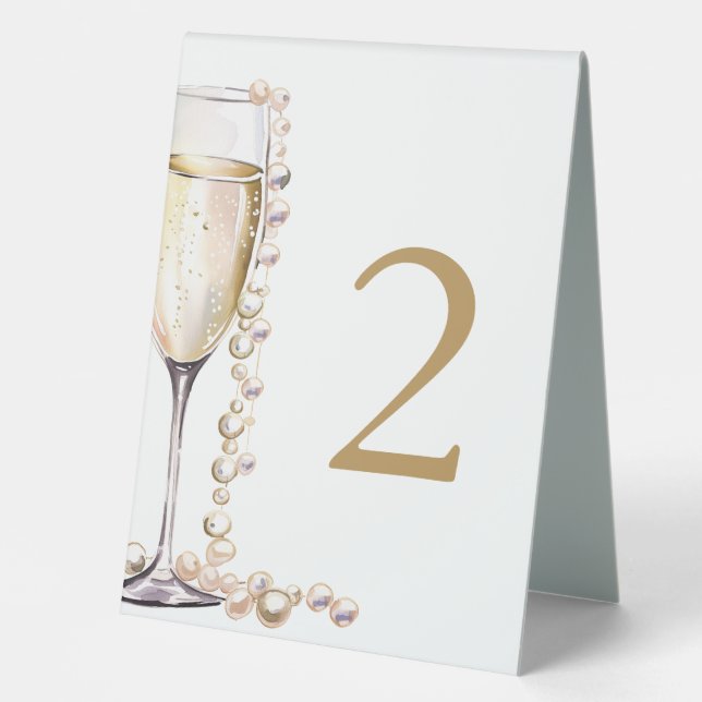 Elegant Gold Pearls and Prosecco Bridal Shower Tab (Front)