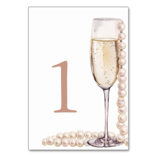 Elegant Gold Pearls and Prosecco Bridal Shower Table Number