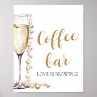 Elegant Gold Pearls and Prosecco Coffee Bar Sign