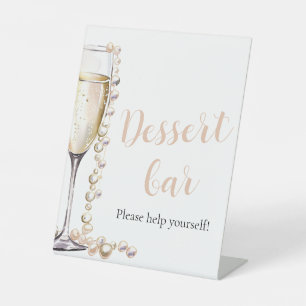 Elegant Gold Pearls and Prosecco Dessert Bar Sign