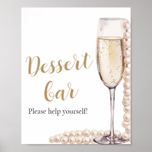 Elegant Gold Pearls and Prosecco Dessert Bar Sign