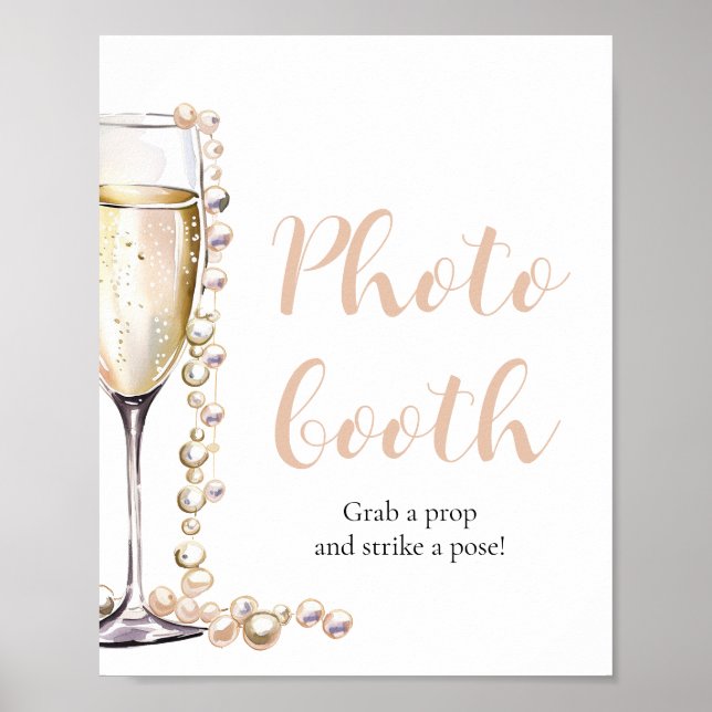 Elegant Gold Pearls and Prosecco Photo Booth Sign (Front)