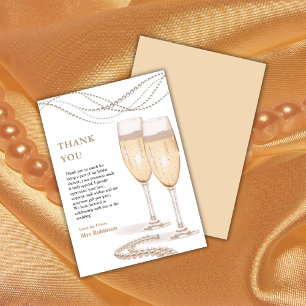 Elegant Gold Pearls & Prosecco Bridal Shower  Thank You Card