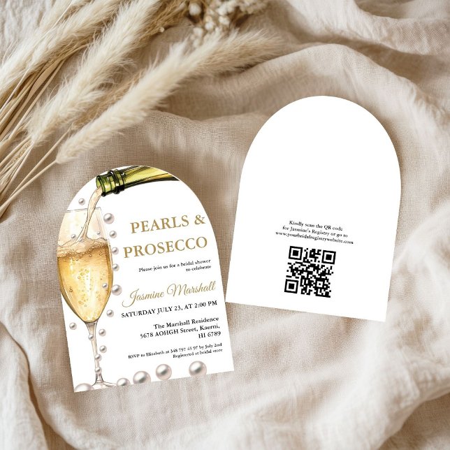 Elegant  Gold Pearls & Prosecco Qr Bridal Shower Invitation (Creator Uploaded)