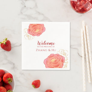 Elegant Gold Peony Chinese Wedding Napkin