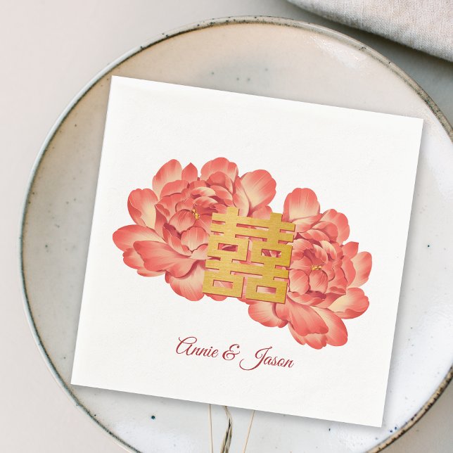 Elegant Gold Peony Chinese Wedding Napkin (Elegant Gold Peony Chinese Wedding Napkins)