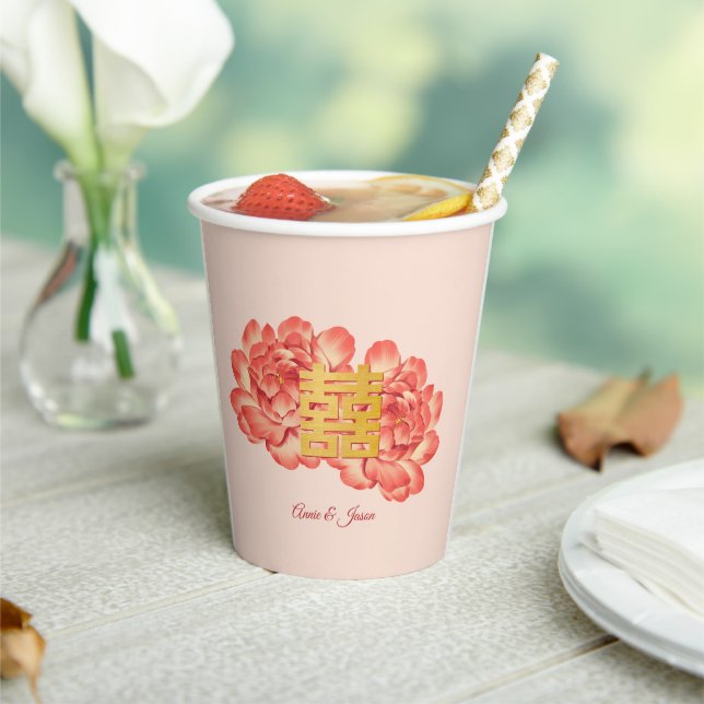 Elegant Gold Peony Chinese Wedding Paper Cups (Insitu)