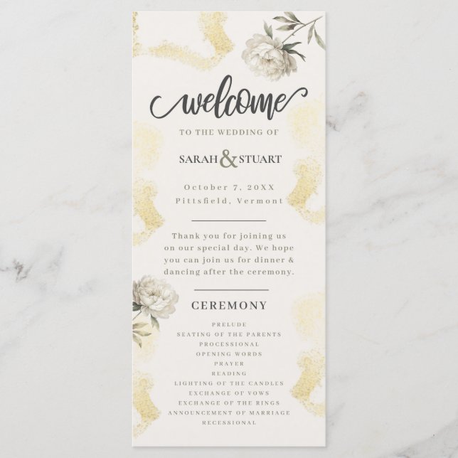 Elegant Gold Peony Floral Wedding   Programme (Front)