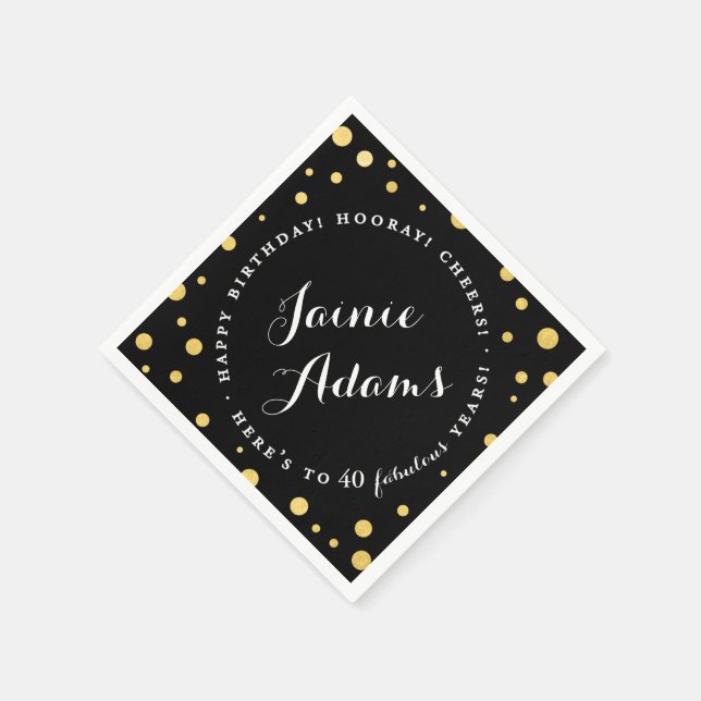 Elegant Gold Personalised Birthday Party Napkins (Corner)