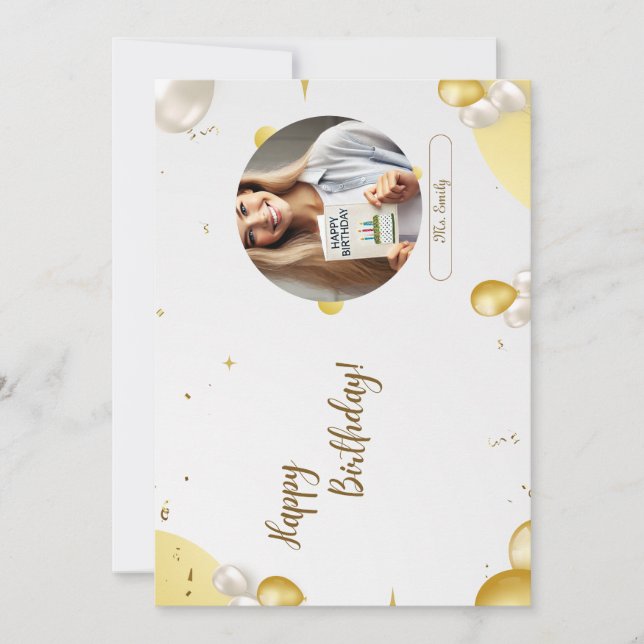 Elegant Gold Personalised Birthday Photo Card (Front)