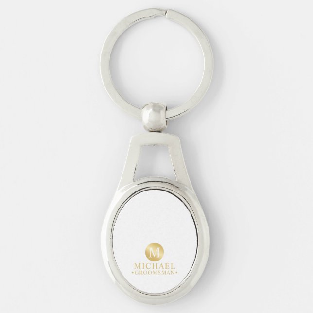 Elegant Gold Personalised Groomsmen Key Ring (Front)