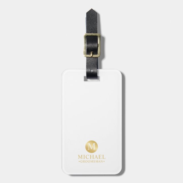 Elegant Gold Personalised Groomsmen Luggage Tag (Front Vertical)