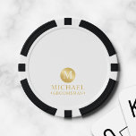 Elegant Gold Personalised Groomsmen Poker Chips<br><div class="desc">Add a personal touch to your wedding with personalised groomsmen gift This gift features white monogram in gold circle element with name and title in gold classic serif font style on white background. Also perfect for best man, father of the bride and more. Please Note : The foil details are...</div>