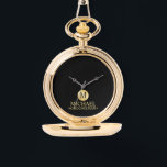 Elegant Gold Personalised Groomsmen Watch<br><div class="desc">Add a personal touch to your wedding with personalised groomsmen gift This gift features black monogram in gold circle element with name and title in gold classic serif font style on black background. Also perfect for best man, father of the bride and more. Please Note : The foil details are...</div>