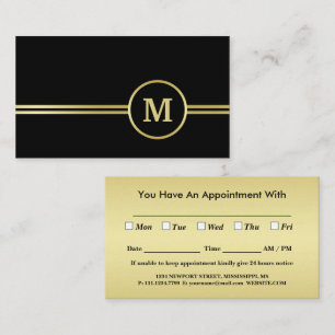 Elegant gold Personalised  Monogram on black  Appointment Card