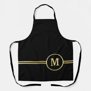 Elegant gold Personalised Monogram on black Apron