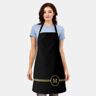 Elegant gold Personalised  Monogram on black  Apron