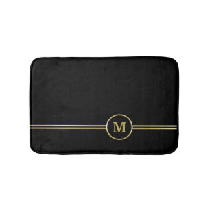 Elegant gold Personalised  Monogram on black Bath Mat