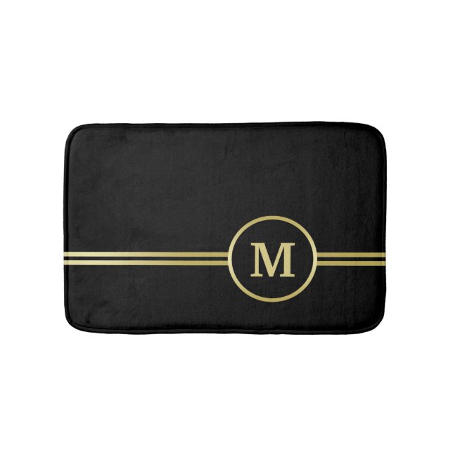 Elegant gold Personalised  Monogram on black  Bath Mat (Front)
