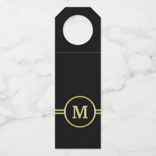 Elegant gold Personalised Monogram on black Bottle Tag