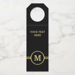 Elegant gold Personalised  Monogram on black  Bottle Tag