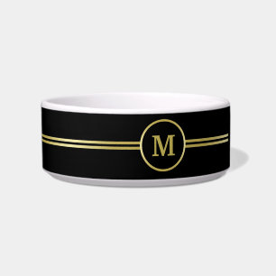 Elegant gold Personalised  Monogram on black  Bowl