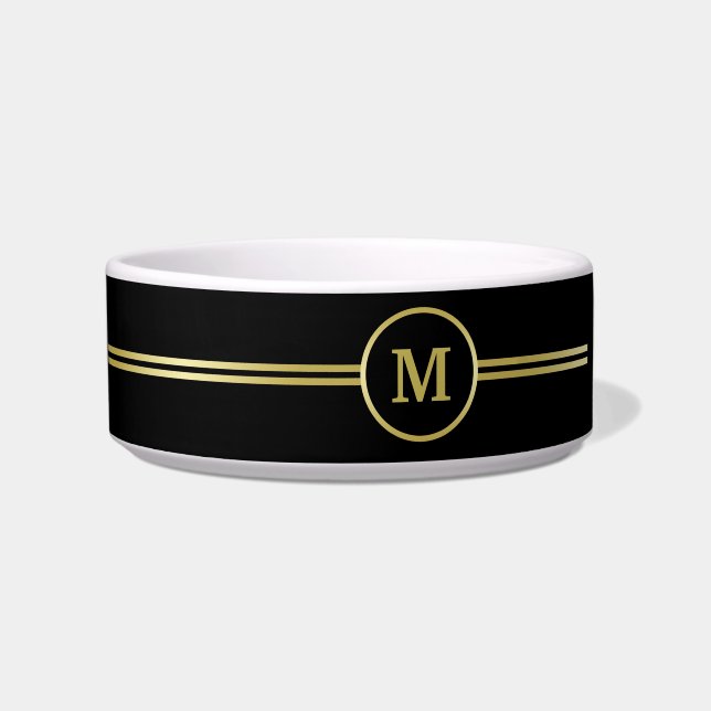 Elegant gold Personalised  Monogram on black  Bowl (Front)
