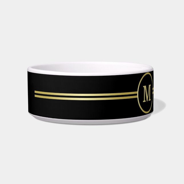 Elegant gold Personalised  Monogram on black  Bowl (Front)