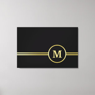 Elegant gold Personalised Monogram on black Canvas Print
