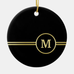 Elegant gold Personalised Monogram on black Ceramic Tree Decoration