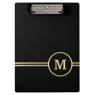 Elegant gold Personalised  Monogram on black  Clipboard