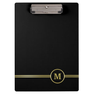 Elegant gold Personalised  Monogram on black  Clipboard