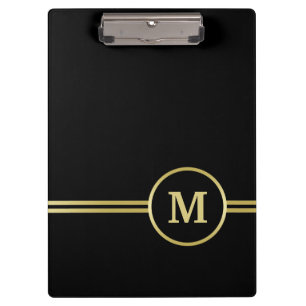 Elegant gold Personalised  Monogram on black  Clipboard