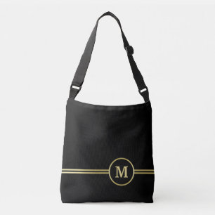 Elegant gold Personalised  Monogram on black  Crossbody Bag